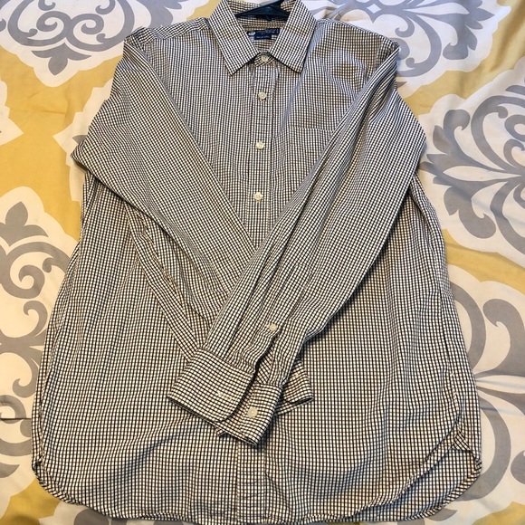 Mens JCrew Black Checkered Long Sleeve Dress Shirt